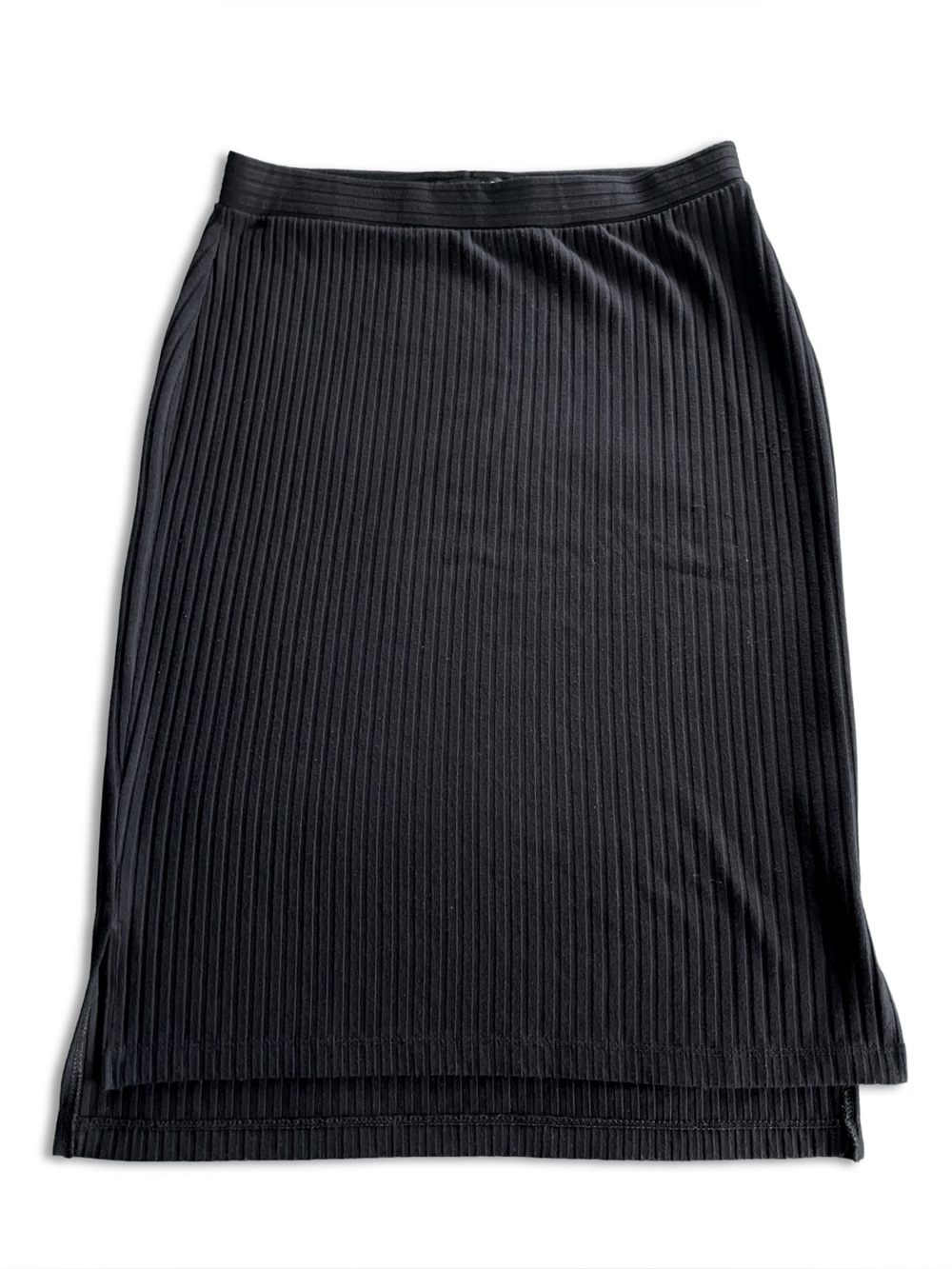 Apt 9 Black Ribbed Knit Midi Pencil Skirt Pull On Stretch Office Workwear Size M